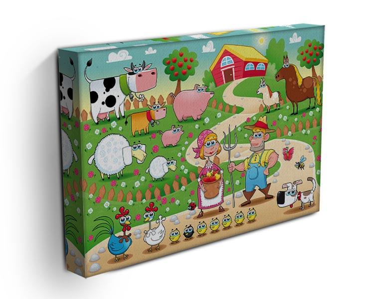 A beautiful Farm Family Canvas Print showcasing a rustic scene with vibrant colors, perfect for home decor.