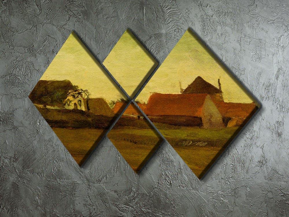 A 4-square canvas artwork by Van Gogh depicting farmhouses in Loosduinen at twilight, showcasing vibrant colors and unique brush strokes.