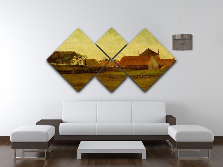 A 4-square canvas artwork by Van Gogh depicting farmhouses in Loosduinen at twilight, showcasing vibrant colors and unique brush strokes.