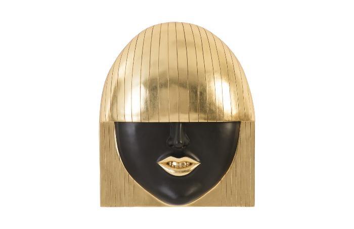 Large Fashion Faces Wall Art featuring a stylish black and gold leaf design, showcasing unique lip positions for modern decor.