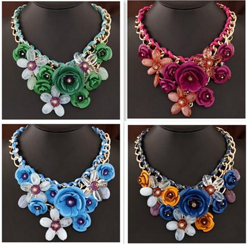 Fashion Necklaces Transparent Big Resin Women Necklace featuring a crystal flower design, perfect for parties and casual wear.