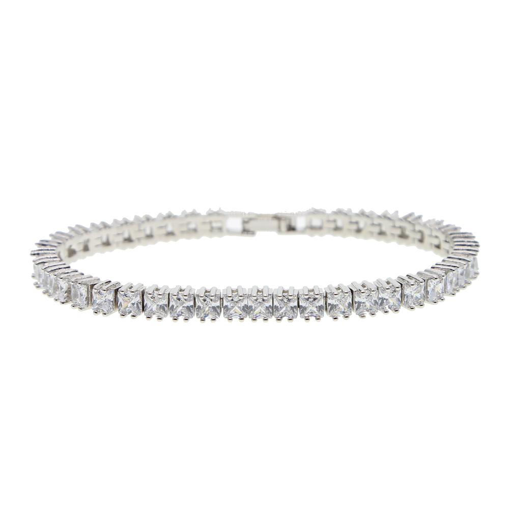 Fashion Square CZ Paved Tennis Bracelet Bangle for men, featuring cubic zirconia stones and an adjustable length design.