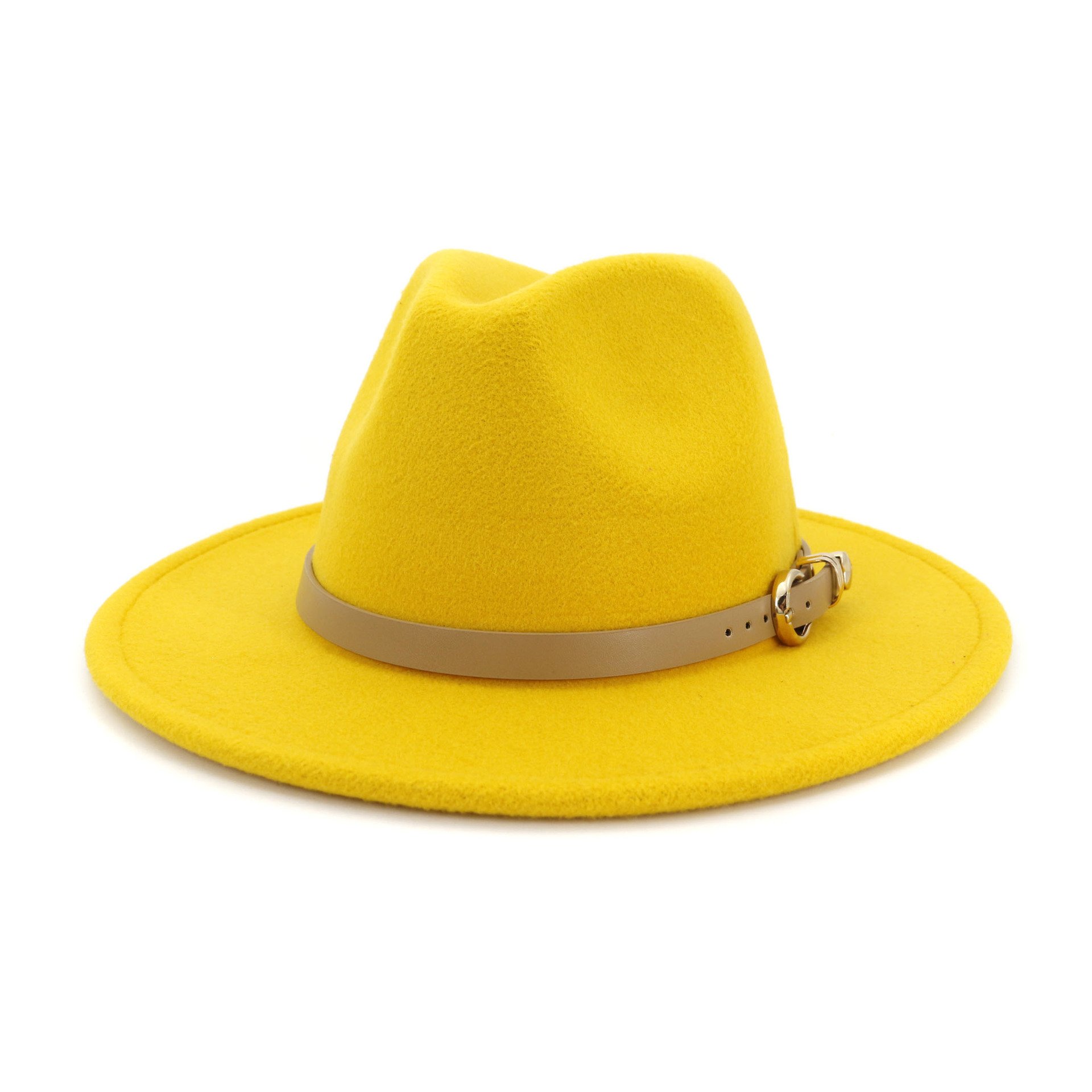 Fashion unisex wool felt jazz fedora hat featuring a stylish leather band, suitable for men and women.
