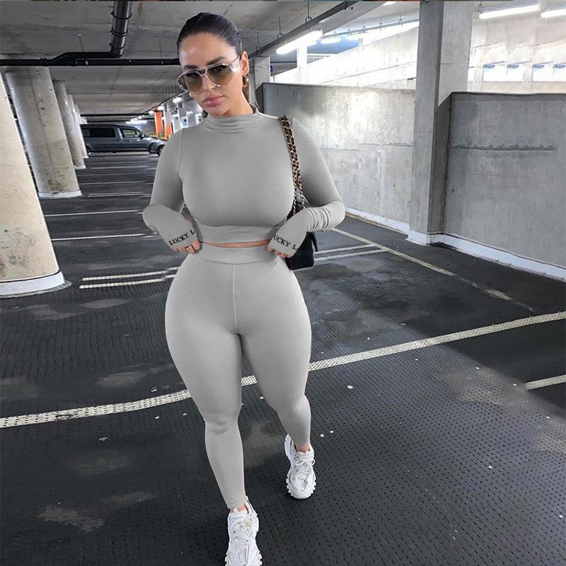 Fashion Women 2 Piece Sportswear Basic Skinny Tracksuit in solid color, featuring a hooded pullover and ankle-length pants, designed for casual wear.