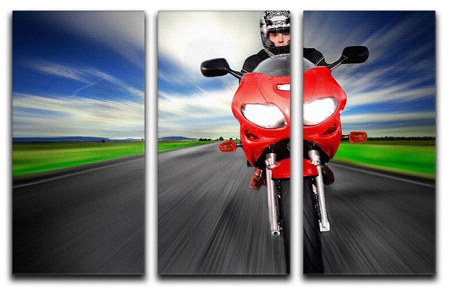 Fast Red Motorbike 3 Split Panel Canvas Print showcasing a vibrant motorbike design across three panels.