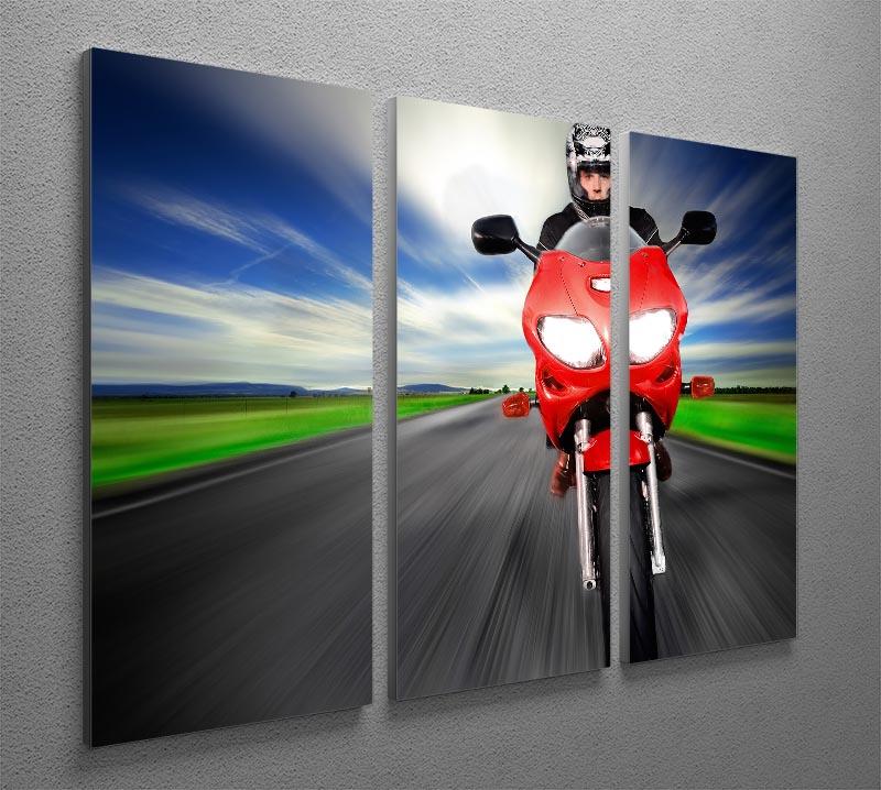 Fast Red Motorbike 3 Split Panel Canvas Print showcasing a vibrant motorbike design across three panels.