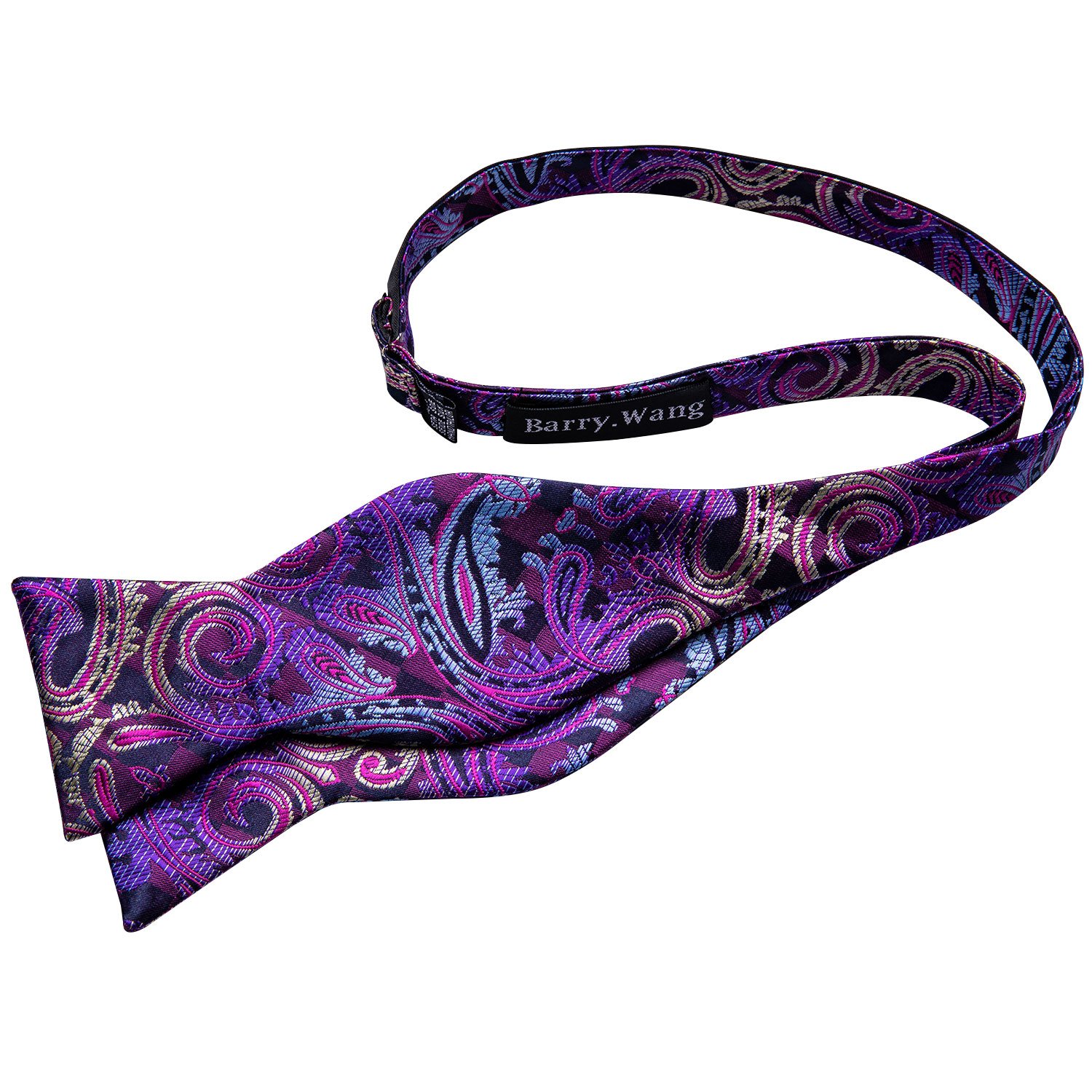 Luxury Purple Paisley Silk Self Bow Tie Set with matching handkerchief, showcasing elegant design and high-quality silk material.