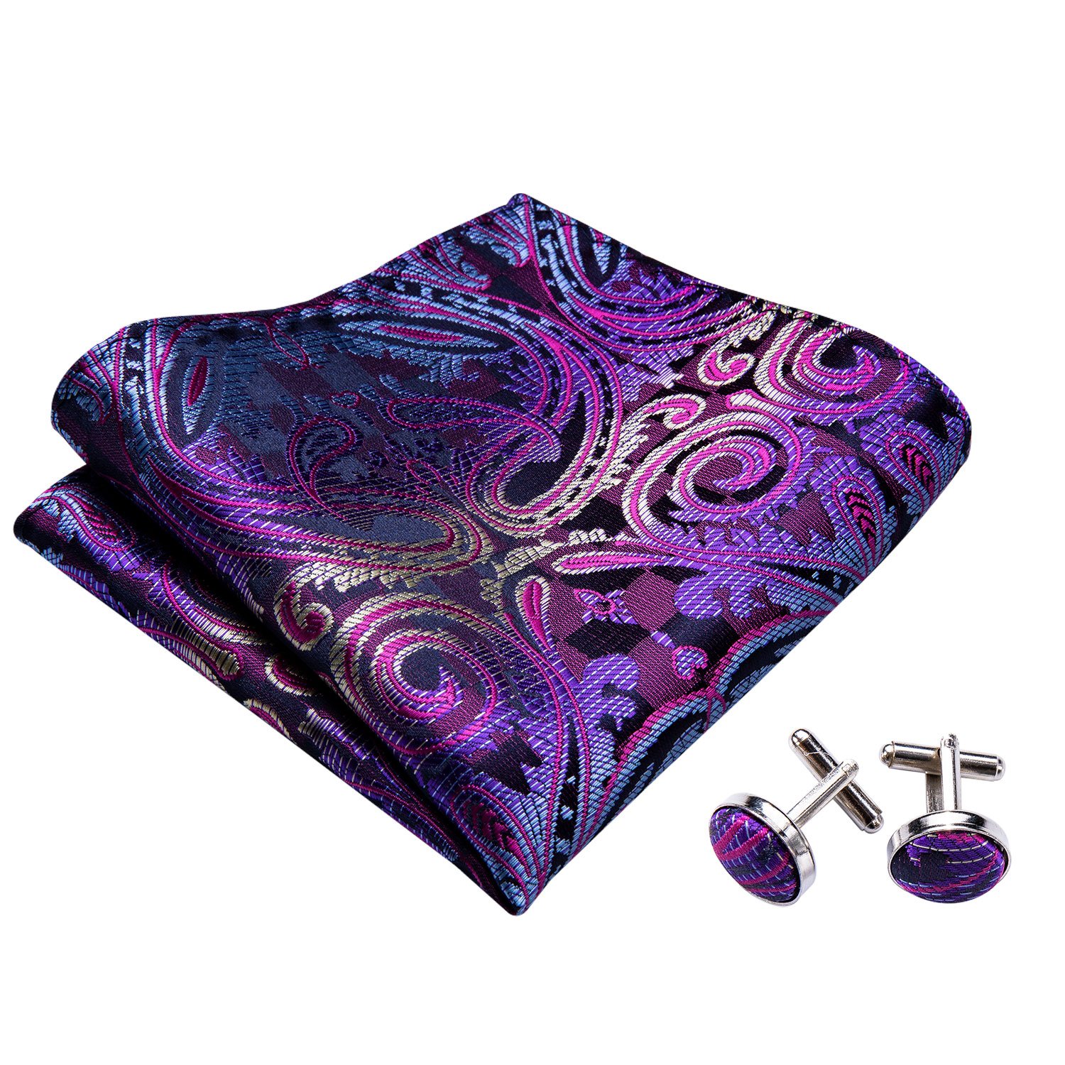 Luxury Purple Paisley Silk Self Bow Tie Set with matching handkerchief, showcasing elegant design and high-quality silk material.