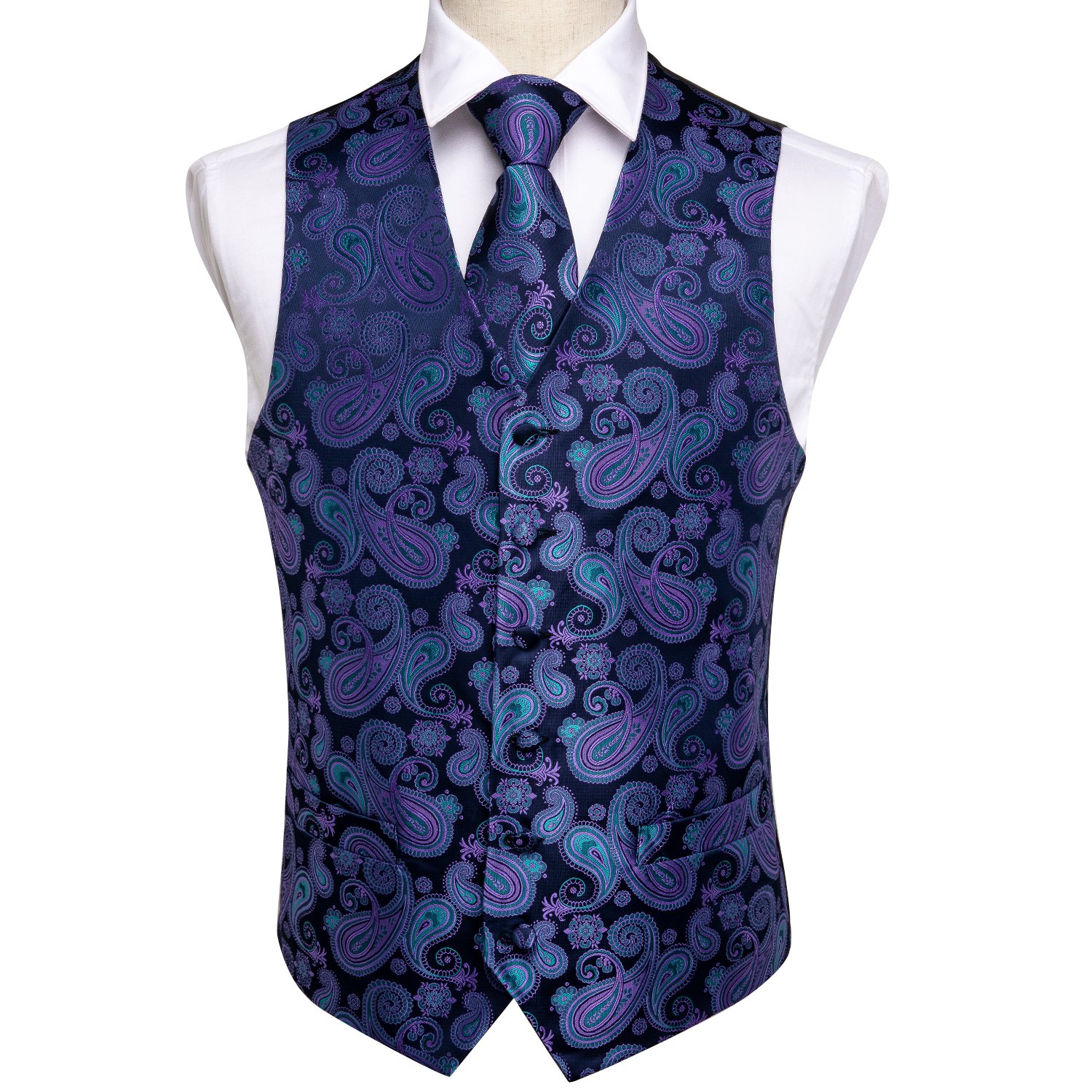 Men's Classic Purple Blue Paisley Silk Jacquard featuring elegant paisley design and luxurious fabric.