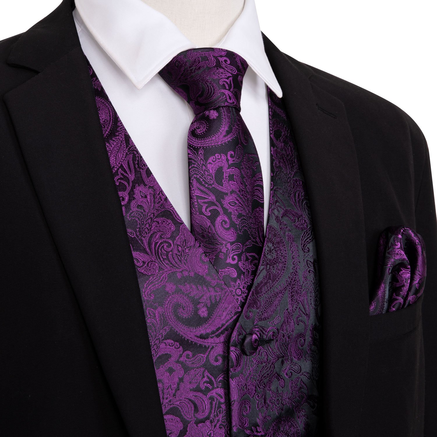 Men's Classic Purple Paisley Silk Jacquard Waistcoat featuring elegant design and adjustable waist.