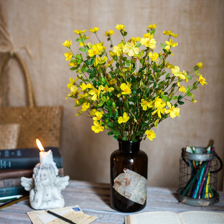 20-inch tall Faux Artificial Silk Gaura Flower Stem in vibrant green, orange, white, and yellow colors, showcasing its realistic design.