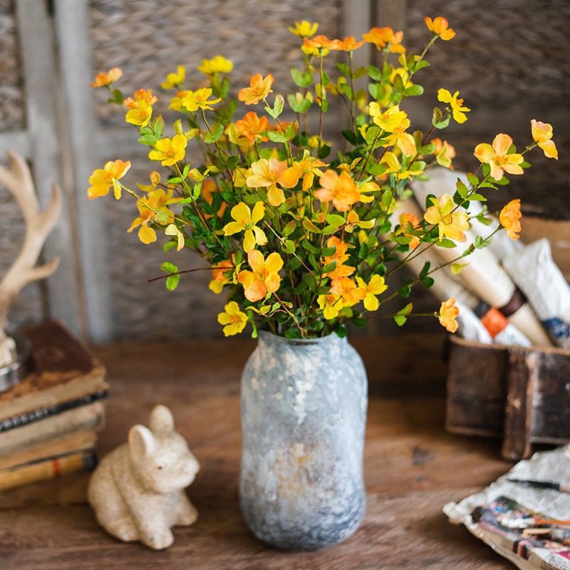 20-inch tall Faux Artificial Silk Gaura Flower Stem in vibrant green, orange, white, and yellow colors, showcasing its realistic design.