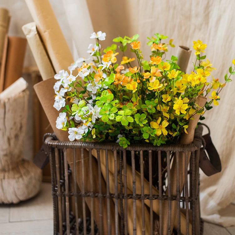 20-inch tall Faux Artificial Silk Gaura Flower Stem in vibrant green, orange, white, and yellow colors, showcasing its realistic design.