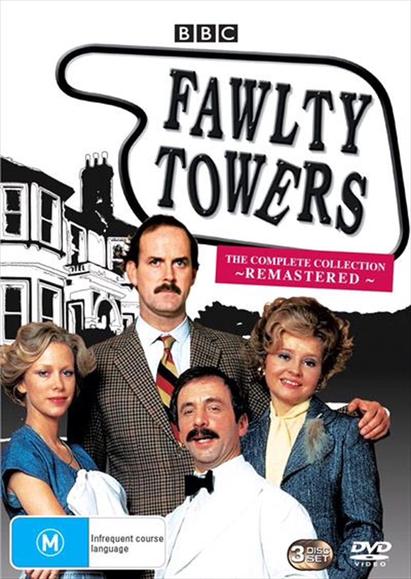 Fawlty Towers Complete Remastered Box Set DVD featuring iconic characters and episodes.
