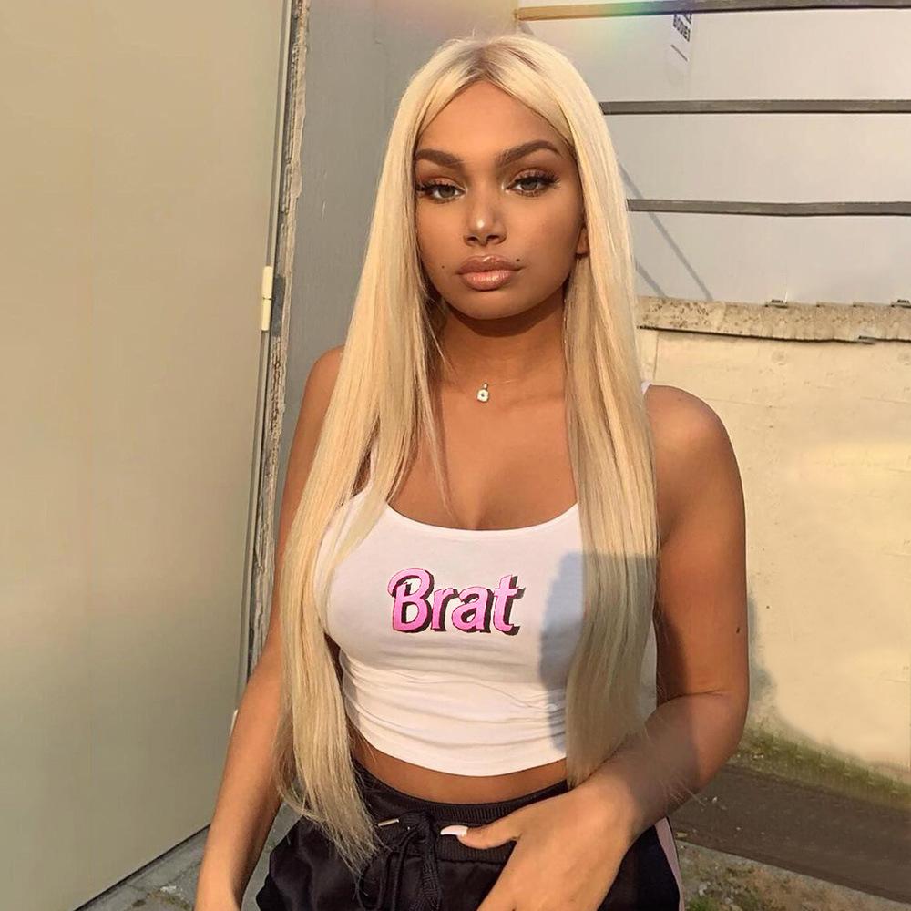 Februaryfrost Brat Letter Print U Neck Sleeveless Camisole Top in natural color, showcasing stylish letter print design.