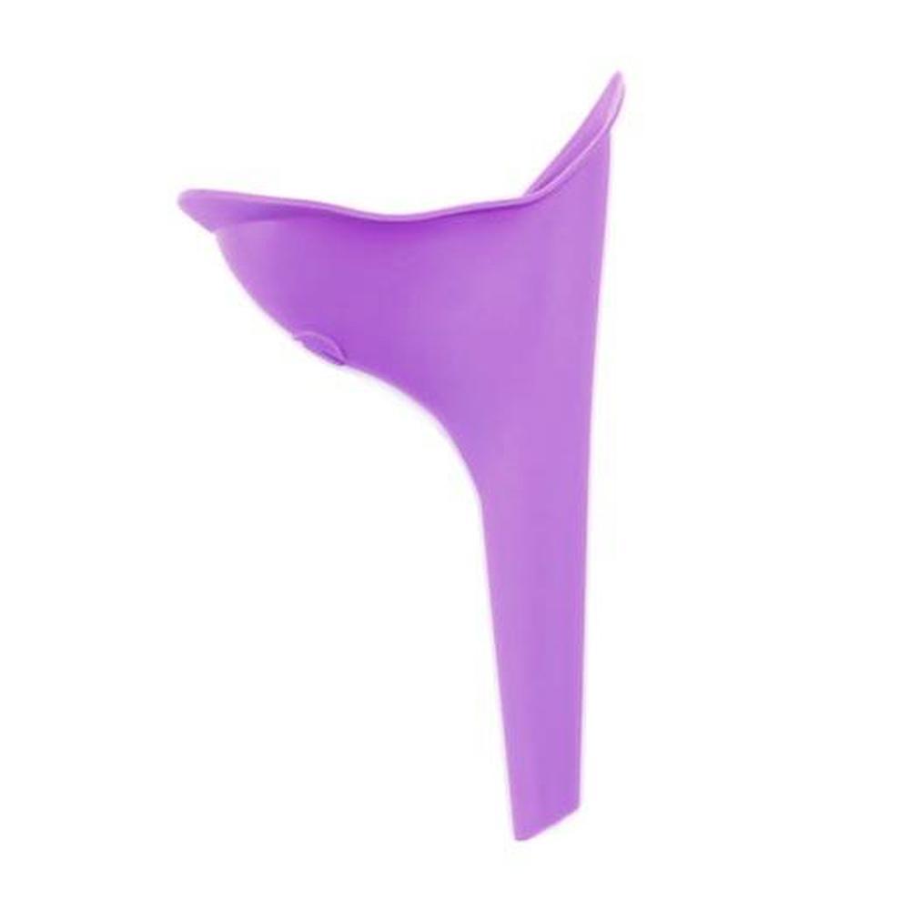 Female Portable Urinal in purple silicone, designed for women to urinate discreetly while traveling or camping.