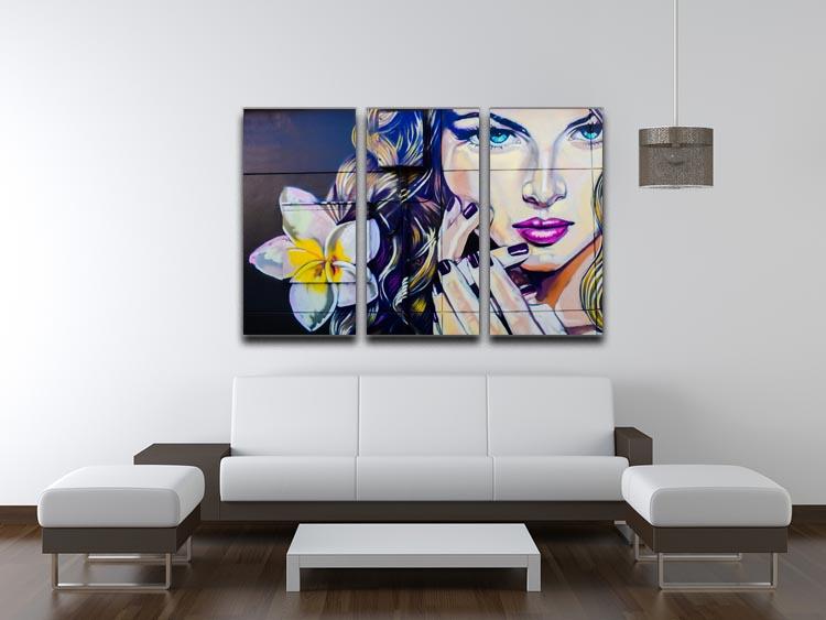 Femme Fatale Graffiti 3 Split Panel Canvas Print showcasing vibrant colors and modern design, perfect for home decor.