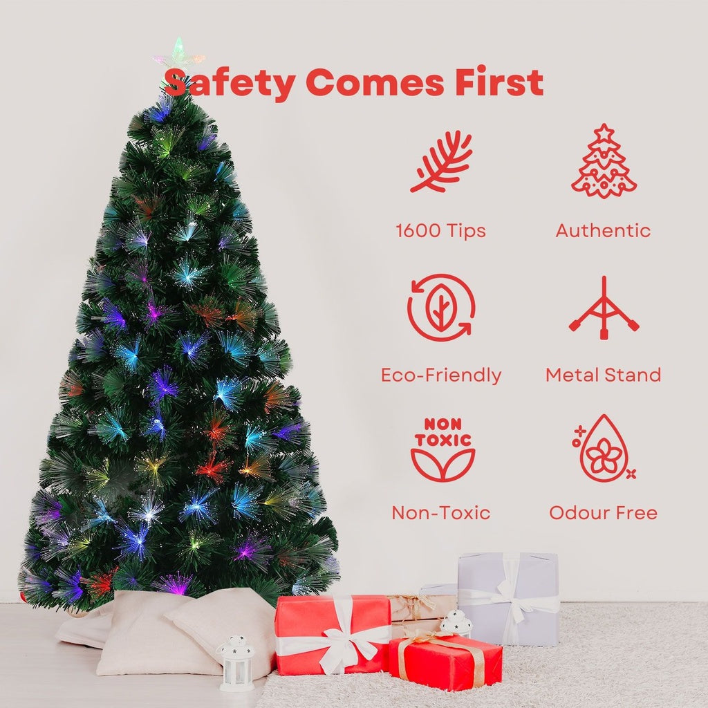 Festiss 2.1m Fiber Optic Artificial Christmas Tree with lush foliage and glowing lights, perfect for holiday decorations.