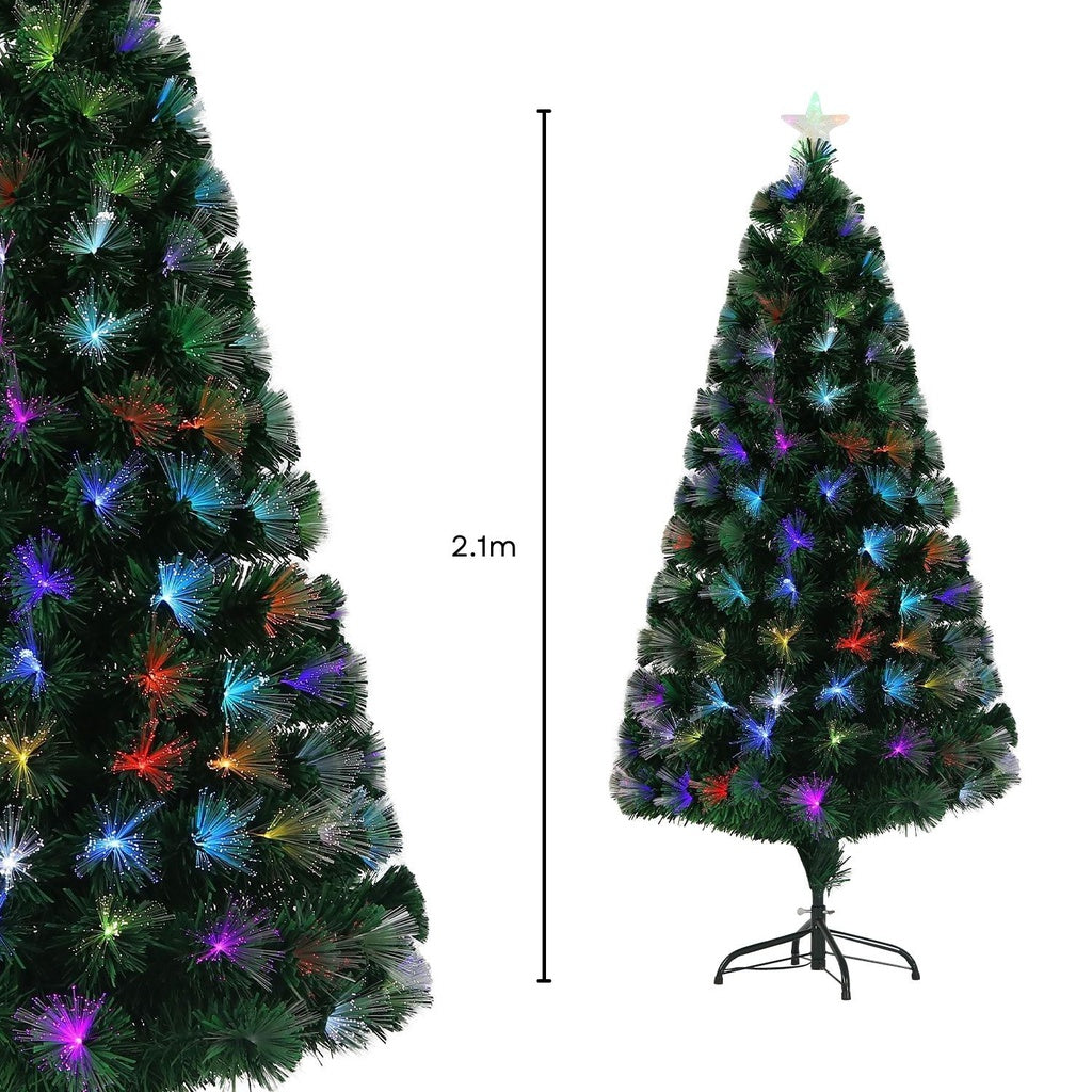 Festiss 2.1m Fiber Optic Artificial Christmas Tree with lush foliage and glowing lights, perfect for holiday decorations.