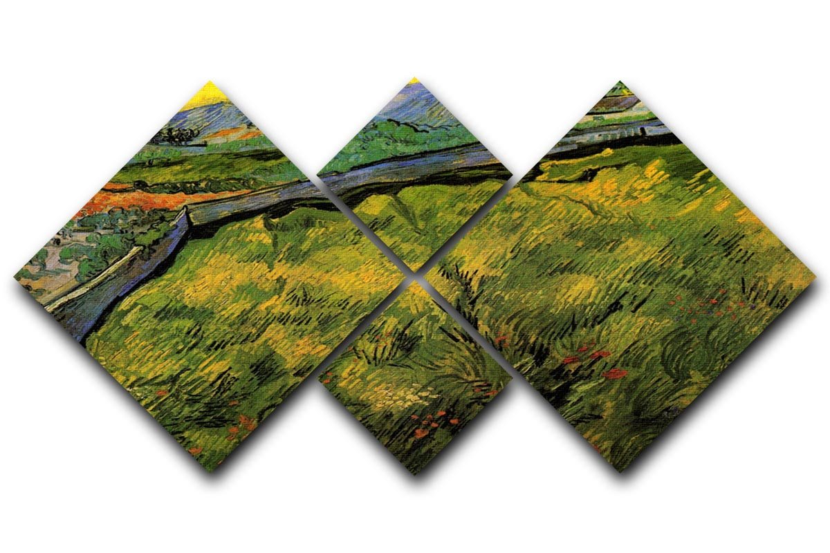 A stunning 4-square multi-panel artwork of Van Gogh's Field of Spring Wheat at Sunrise, showcasing vibrant colors and dynamic brush strokes.