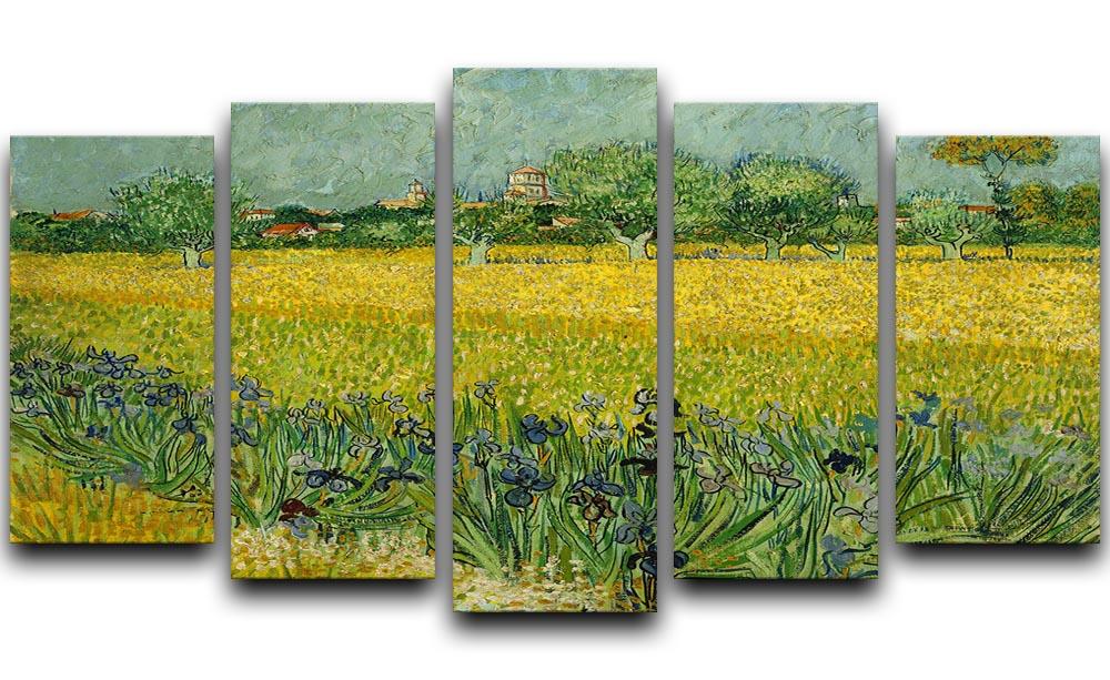 A beautiful 5-split canvas artwork depicting a field of vibrant flowers near Arles, showcasing a dynamic and colorful design.