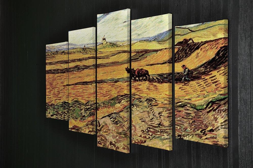 5-split canvas artwork featuring Van Gogh's Field with Ploughman and Mill, showcasing vibrant colors and dynamic design.