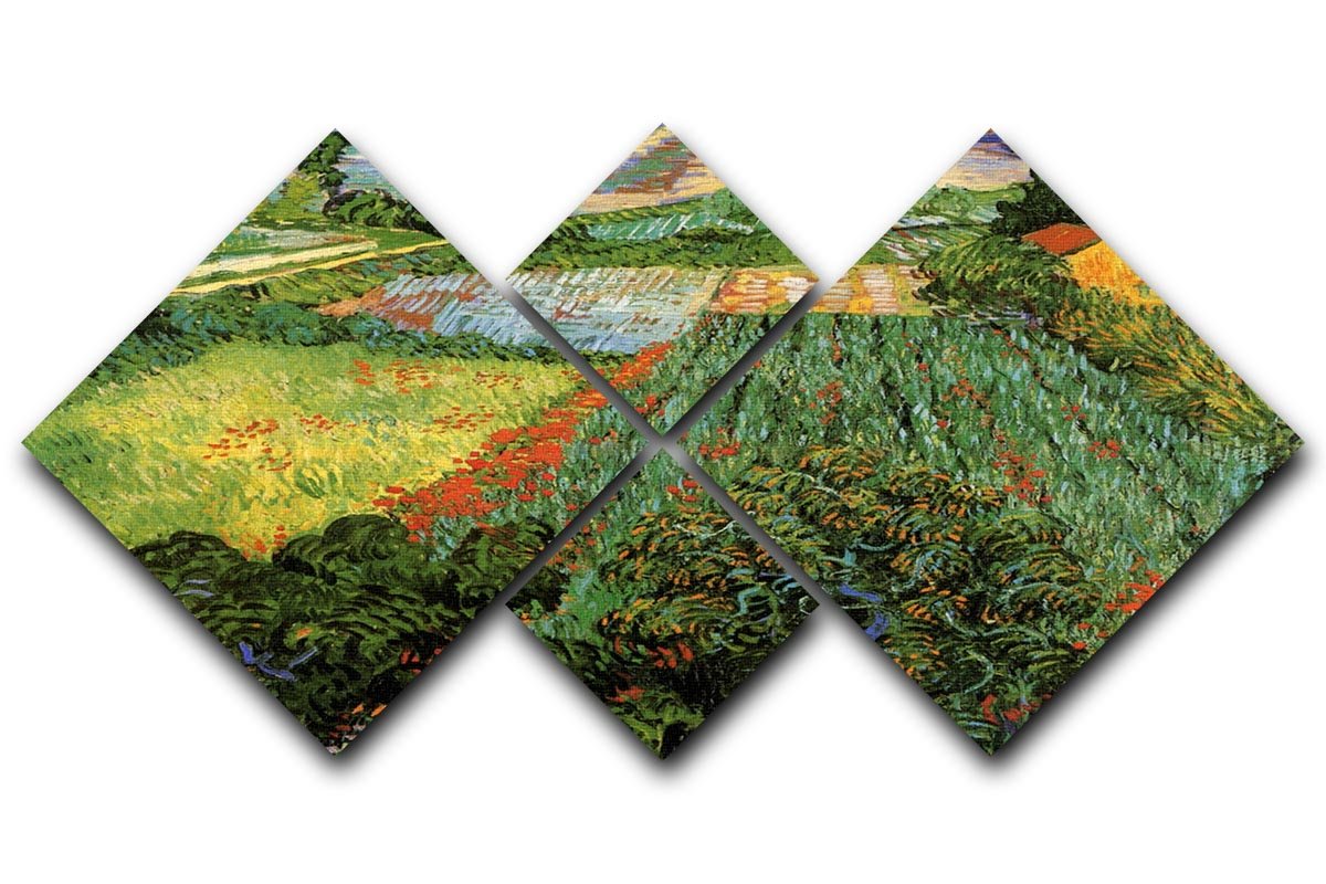 A vibrant 4-square multi-panel canvas featuring Van Gogh's Field with Poppies, showcasing rich colors and intricate details.