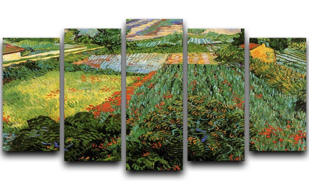 Field with Poppies by Van Gogh displayed on a 5 split panel canvas, showcasing vibrant colors and intricate details.