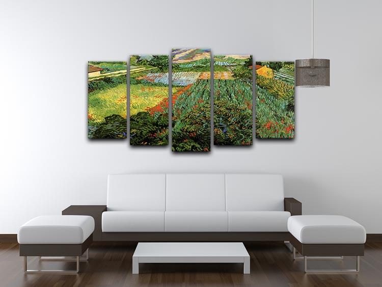 Field with Poppies by Van Gogh displayed on a 5 split panel canvas, showcasing vibrant colors and intricate details.