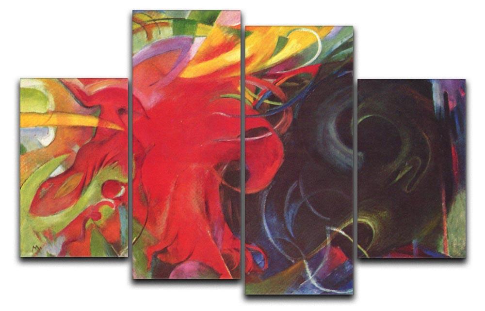 Fighting Forms by Franz Marc 4 Split Panel Canvas featuring vibrant colors and dynamic abstract shapes across four panels.