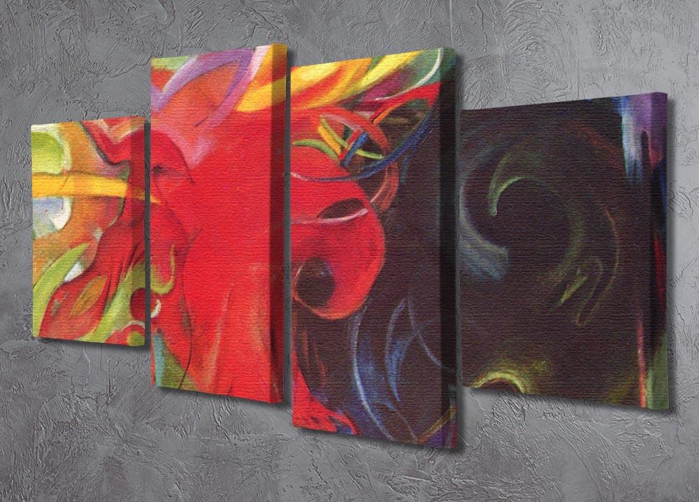 Fighting Forms by Franz Marc 4 Split Panel Canvas featuring vibrant colors and dynamic abstract shapes across four panels.
