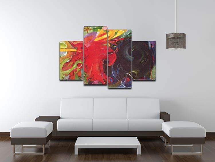 Fighting Forms by Franz Marc 4 Split Panel Canvas featuring vibrant colors and dynamic abstract shapes across four panels.