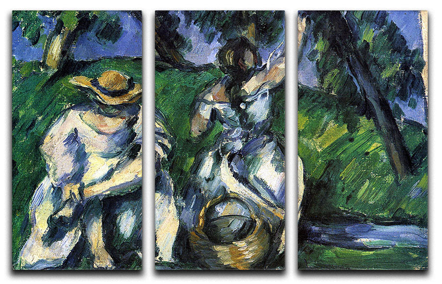 Three-panel canvas print featuring Cezanne's figures, showcasing vibrant colors and intricate details.
