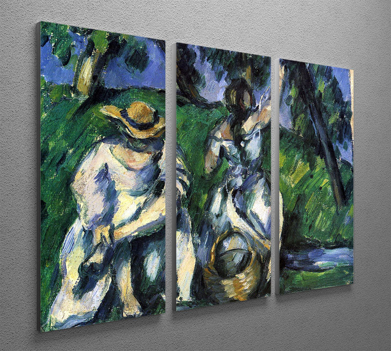 Three-panel canvas print featuring Cezanne's figures, showcasing vibrant colors and intricate details.