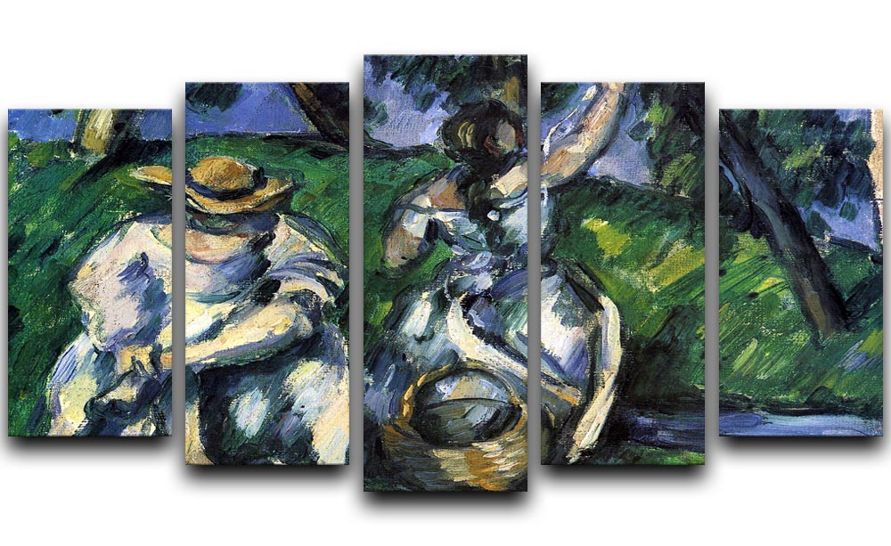 Figures by Cezanne 5 Split Panel Canvas artwork featuring five panels with vibrant colors and abstract human figures.
