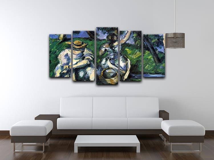 Figures by Cezanne 5 Split Panel Canvas artwork featuring five panels with vibrant colors and abstract human figures.
