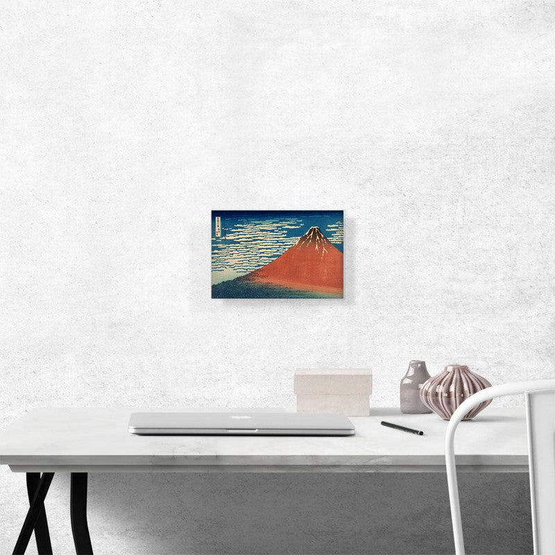Fine Wind Clear Weather Red Fuji 1831 canvas print showcasing Mount Fuji under a clear blue sky with vibrant colors.