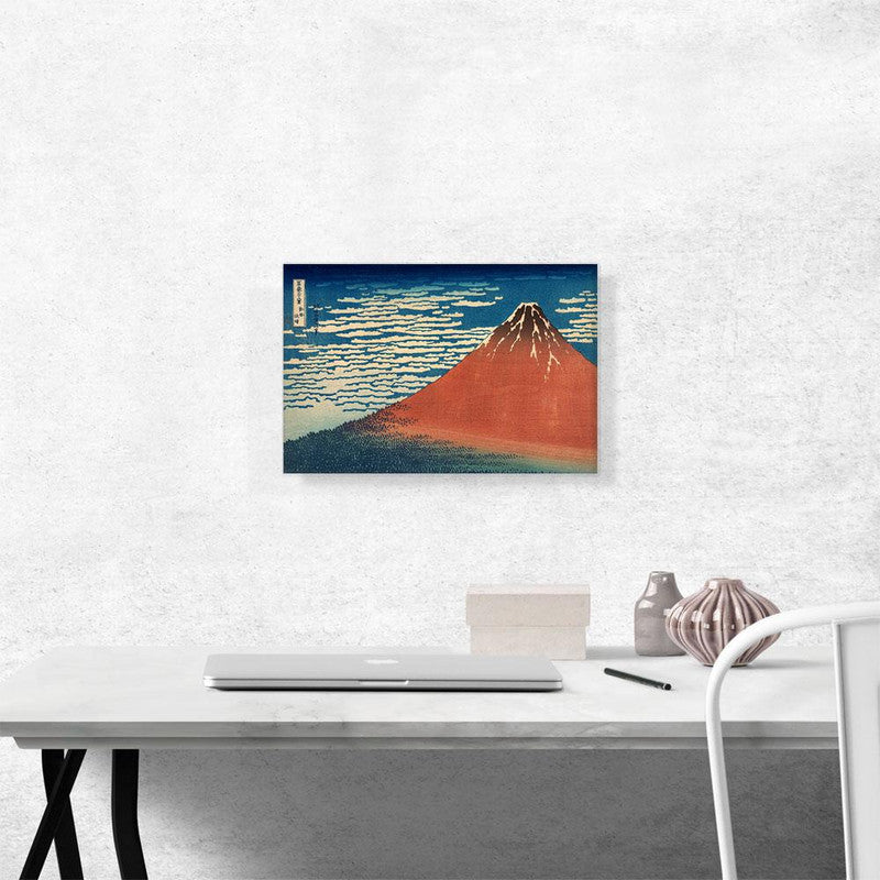 Fine Wind Clear Weather Red Fuji 1831 canvas print showcasing Mount Fuji under a clear blue sky with vibrant colors.