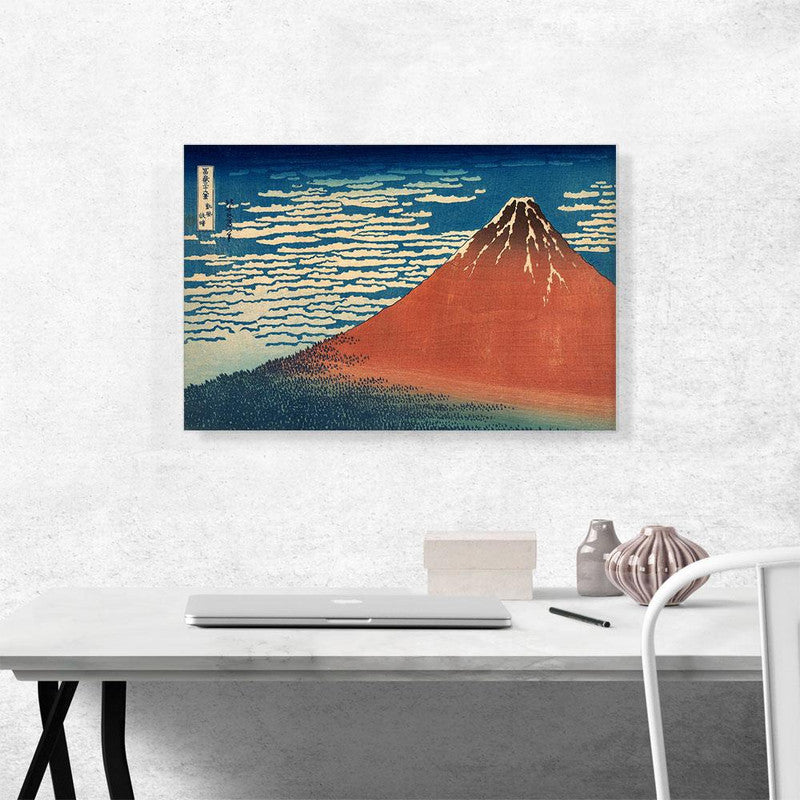 Fine Wind Clear Weather Red Fuji 1831 canvas print showcasing Mount Fuji under a clear blue sky with vibrant colors.