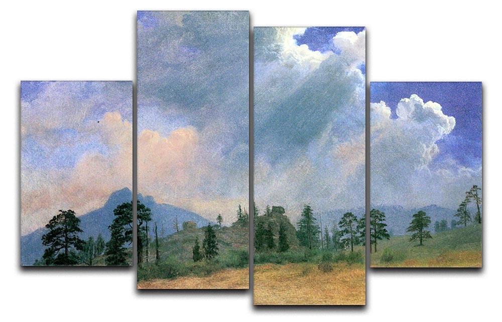 A stunning 4-split canvas artwork featuring Bierstadt's Fir Trees and Storm Clouds, showcasing vibrant colors and intricate details.