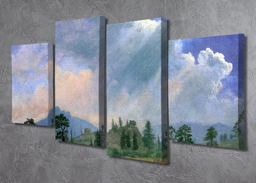 A stunning 4-split canvas artwork featuring Bierstadt's Fir Trees and Storm Clouds, showcasing vibrant colors and intricate details.