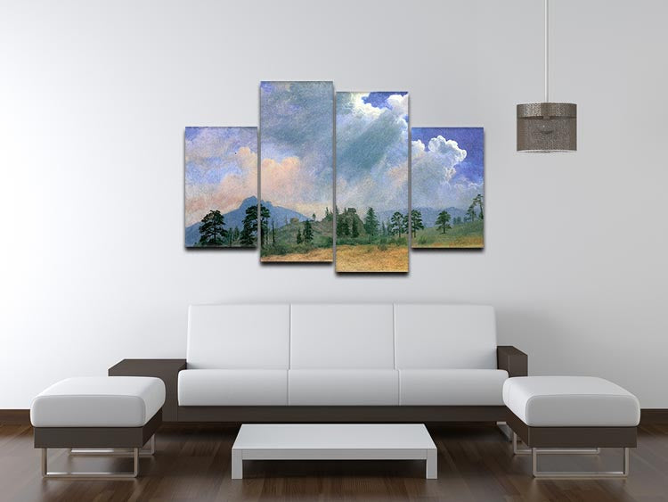 A stunning 4-split canvas artwork featuring Bierstadt's Fir Trees and Storm Clouds, showcasing vibrant colors and intricate details.