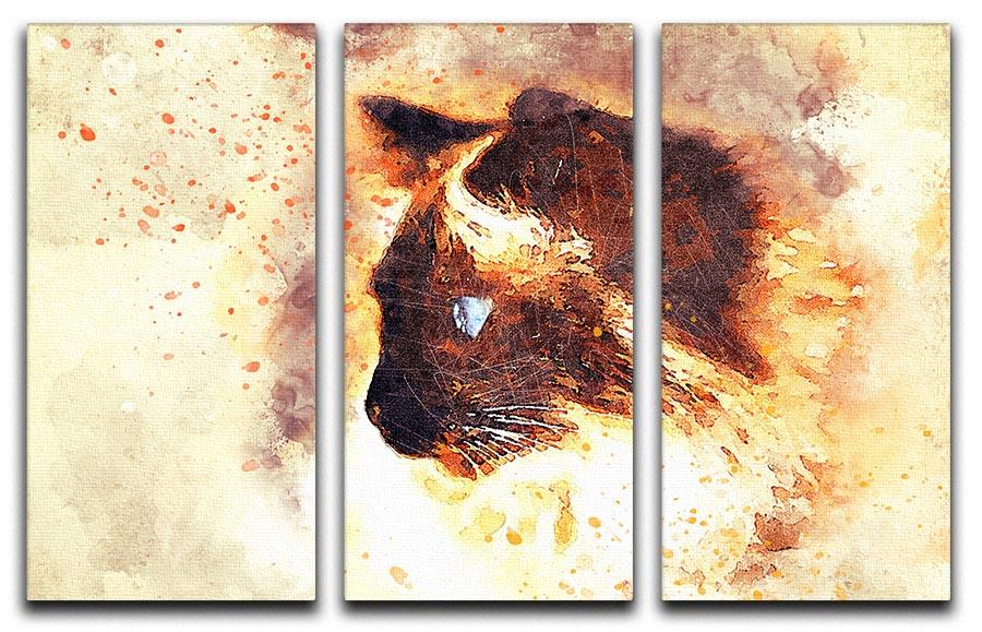 A vibrant Fire Cat Painting displayed as a 3-panel canvas print, showcasing a striking design that enhances any room's decor.
