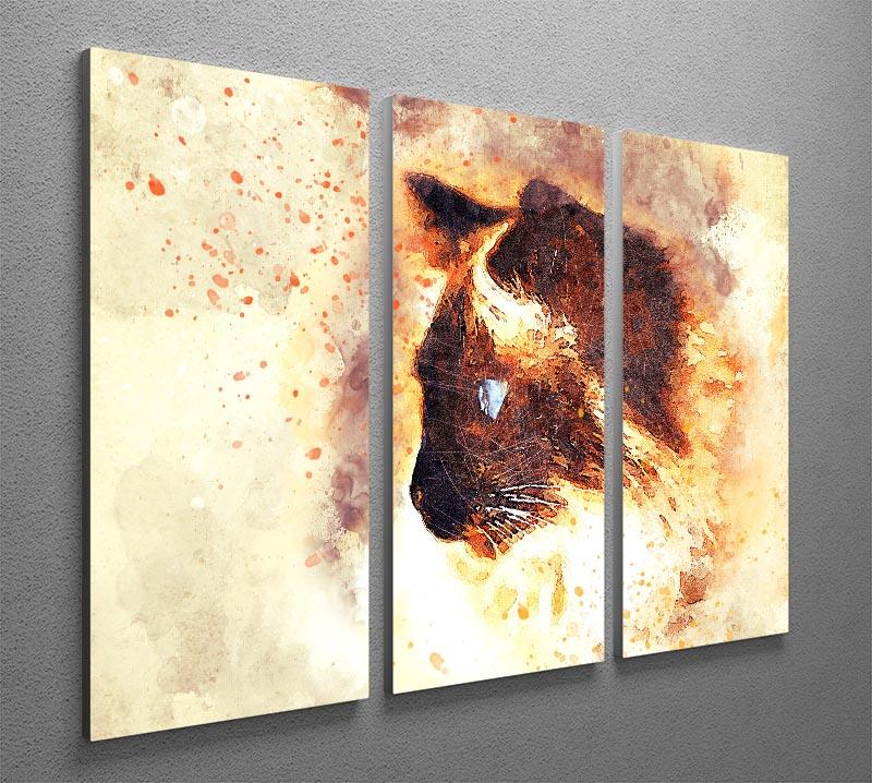 A vibrant Fire Cat Painting displayed as a 3-panel canvas print, showcasing a striking design that enhances any room's decor.