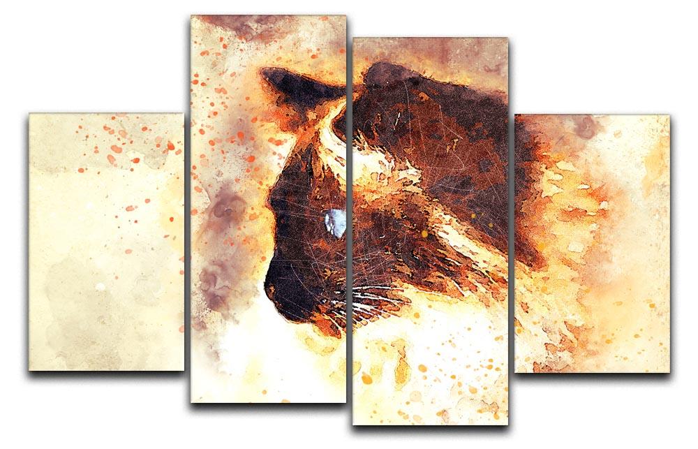 A vibrant 4-split canvas painting featuring a fiery cat, showcasing dynamic colors and intricate details.