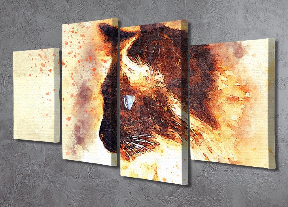 A vibrant 4-split canvas painting featuring a fiery cat, showcasing dynamic colors and intricate details.