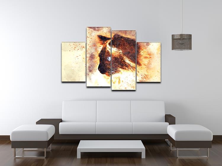A vibrant 4-split canvas painting featuring a fiery cat, showcasing dynamic colors and intricate details.