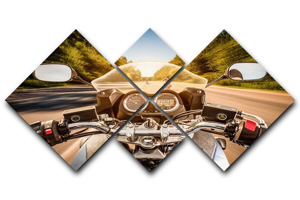 A vibrant 4-square multi-panel canvas depicting a first-person view of a thrilling motorbike ride, showcasing dynamic colors and details.