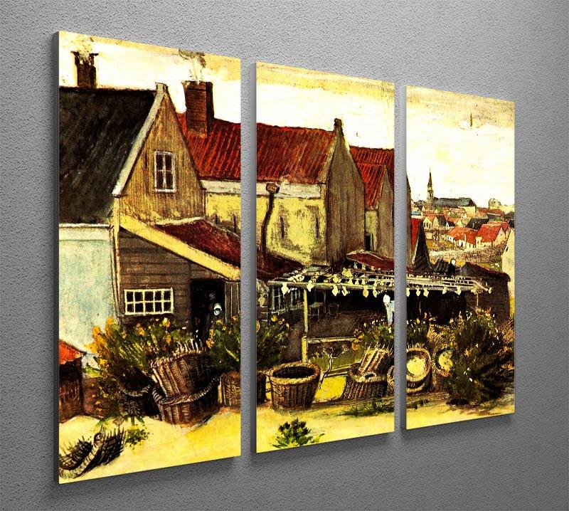 Three-panel canvas print of Van Gogh's Fish-Drying Barn, showcasing vibrant colors and intricate details.