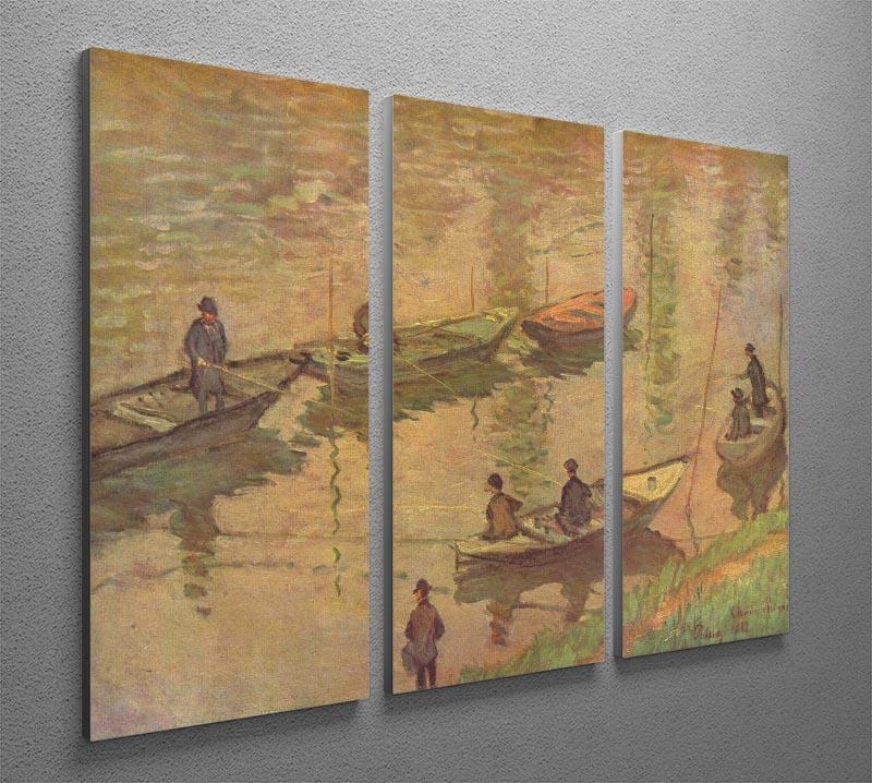 Three-panel canvas art featuring Claude Monet's Fishermen on the Seine, showcasing vibrant colors and intricate details.